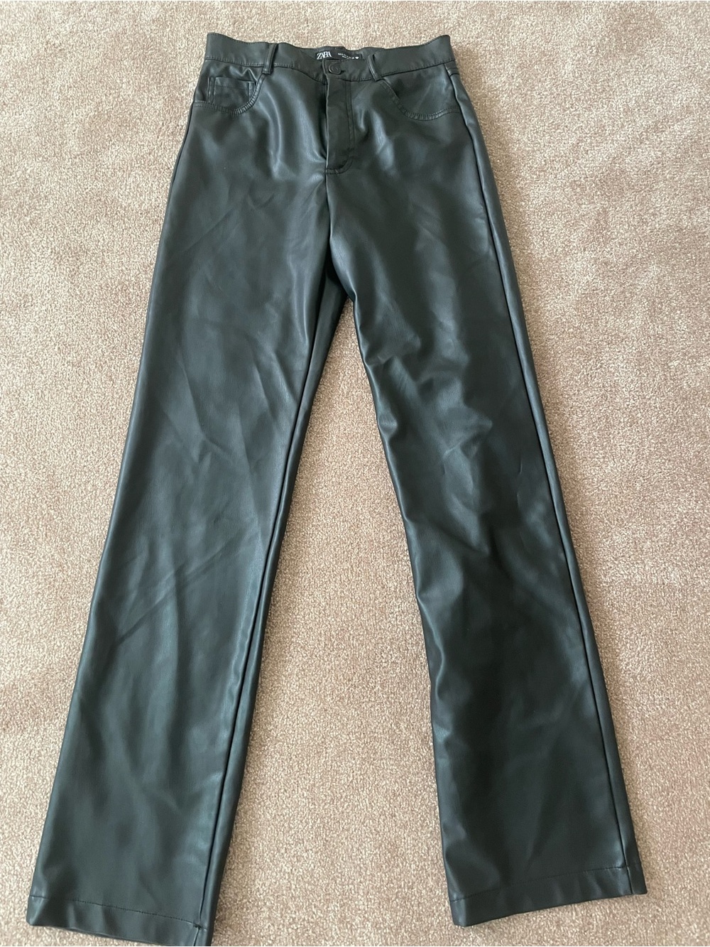 Zara Black Faux-Leather Straight-Leg Pants